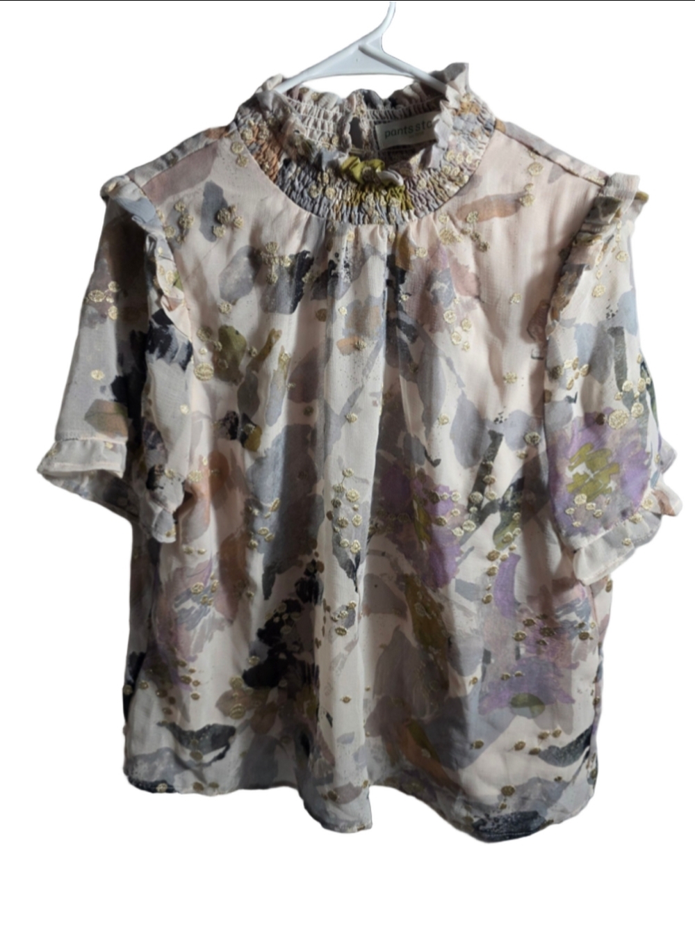 Women's Pants Store Floral Blouse Size L Beige Gold embroidered boho cottagecore